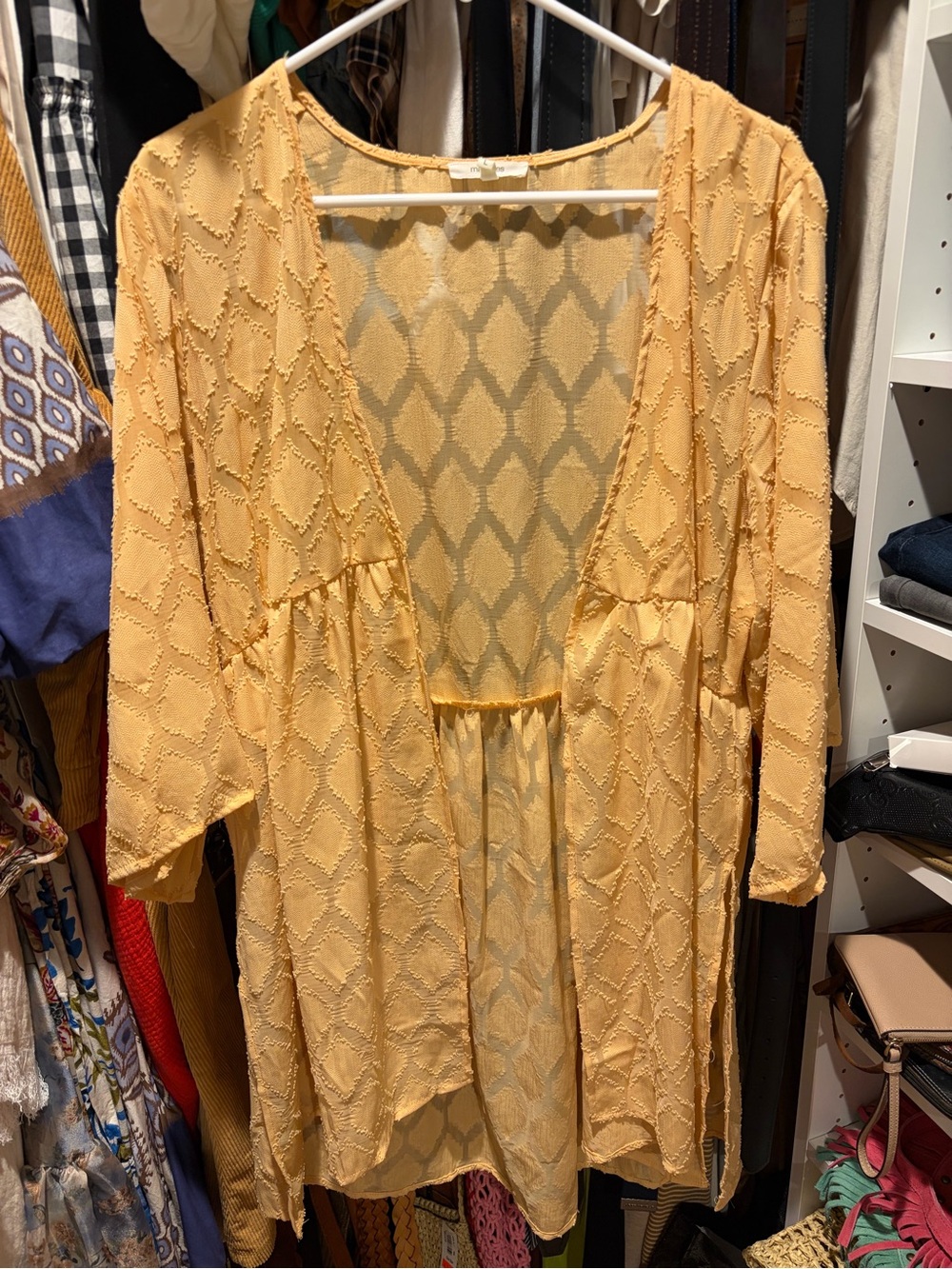 Maurices Mustard Textured Open Front Kimono
